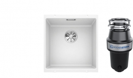 Комплект Мойка Blanco Subline 400-U белая + Измельчитель KUCHENSTERN Muhle 351MU35 матовая, квадратная
