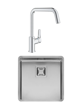 Комплект Мойка Reginox Texas Cuadrat LUX 3,5" (c/box) 40x40 L radius 10 + Смеситель Grohe Eurosmart 30567000, матовая, квадратная