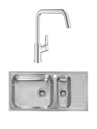 Комплект Мойка Reginox Minister 25 LUX OKG реверсивный (c/box) + Смеситель Grohe Eurosmart 30567000 полированная, прямоугольная