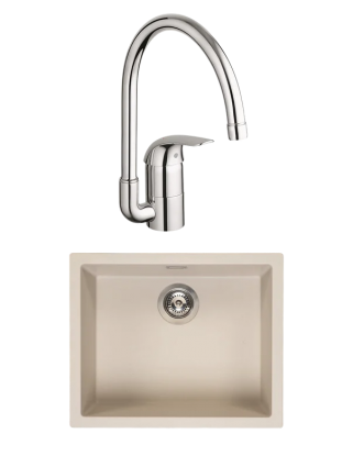 Комплект Мойка Reginox Amsterdam 50 3,5" caffe silvery + Смеситель Grohe Euroeco 32752000, матовая, прямоугольная