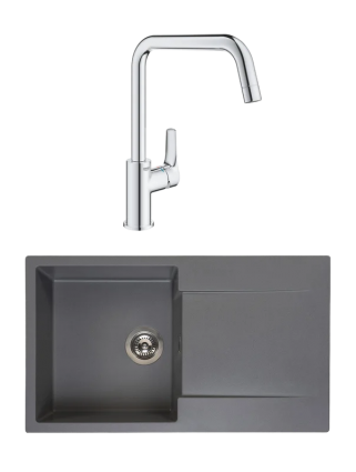 Комплект Мойка Reginox Amsterdam 10 3,5" grey silvery + Смеситель Grohe Eurosmart 30567000, матовая, прямоугольная