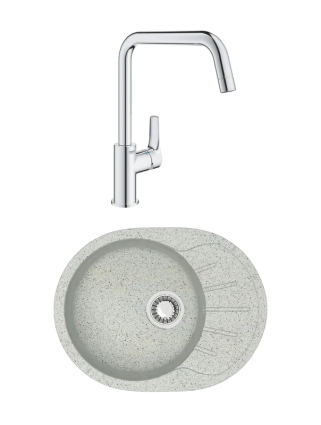 Комплект Мойка Azario Light 00079923 светло-серая + Смеситель Grohe Eurosmart 30567000 матовая, овальная