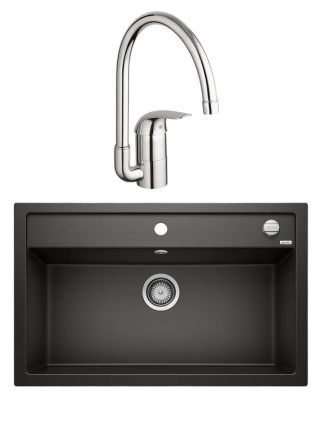 Комплект Мойка Blanco Dalago 8 черная + Смеситель Grohe Euroeco 32752000 матовая, прямоугольная