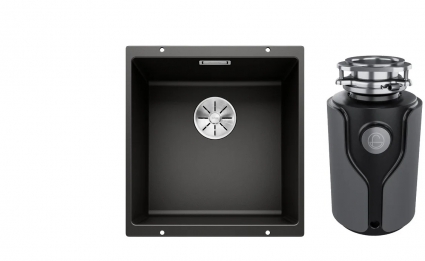 Комплект Мойка Blanco Subline 400-U черная + Измельчитель KUCHENSTERN Muhle 353MU35 матовая, квадратная