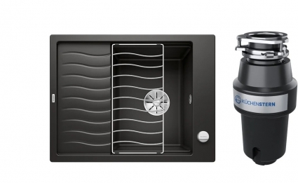 Комплект Мойка Blanco Elon 45S 525879 черная + Измельчитель KUCHENSTERN Muhle 350MU35 матовая, прямоугольная