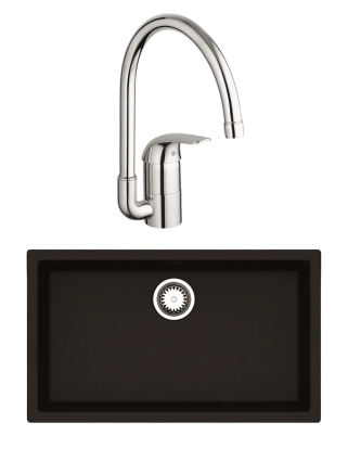 Комплект Мойка Reginox Amsterdam 72 3,5" black silvery + Смеситель Grohe Euroeco 32752000, матовая, прямоугольная