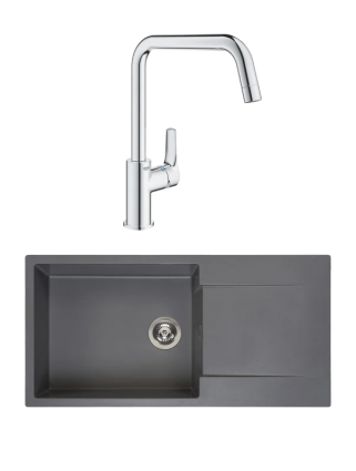 Комплект Мойка Reginox Amsterdam 540 3,5" grey silvery + Смеситель Grohe Eurosmart 30567000, матовая, прямоугольная
