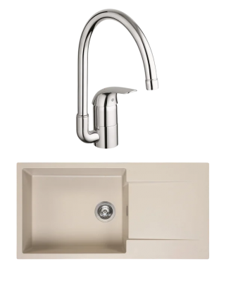 Комплект Мойка Reginox Amsterdam 540 3,5" caffe silvery + Смеситель Grohe Euroeco 32752000, матовая, прямоугольная