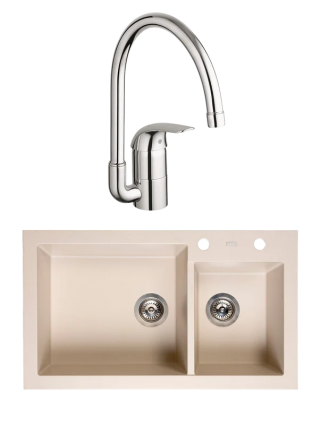 Комплект Мойка Reginox Amsterdam 25 Caffe Silvery 3,5" (c/box) + Смеситель Grohe Euroeco 32752000, матовая, прямоугольная
