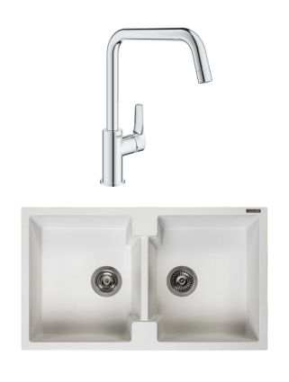 Комплект Мойка Reginox Amsterdam 20 3,5" pure white + Смеситель Grohe Eurosmart 30567000, матовая, прямоугольная