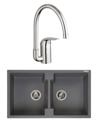 Комплект Мойка Reginox Amsterdam 20 3,5" grey silvery + Смеситель Grohe Euroeco 32752000, матовая, прямоугольная