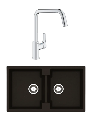 Комплект Мойка Reginox Amsterdam 20 3,5" black silvery + Смеситель Grohe Eurosmart 30567000, матовая, прямоугольная