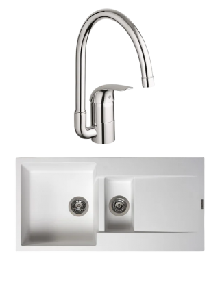 Комплект Мойка Reginox Amsterdam 15 3,5" pure white + Смеситель Grohe Euroeco 32752000, матовая, прямоугольная