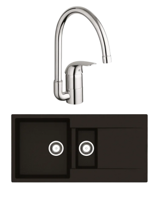 Комплект Мойка Reginox Amsterdam 15 3,5" black silvery + Смеситель Grohe Euroeco 32752000, матовая, прямоугольная