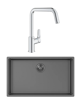Комплект Мойка Kantera Cayman CAR725 BP(K) black pearl + Смеситель Grohe Eurosmart 30567000 брашированная, прямоугольная