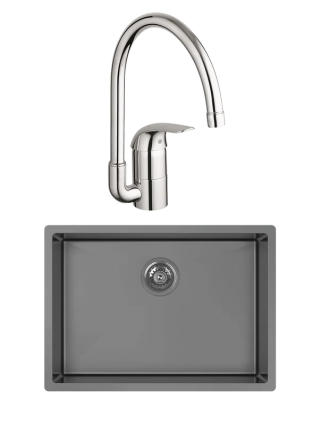 Комплект Мойка Kantera Cayman CAR520 BP(K) black pearl + Смеситель Grohe Euroeco 32752000 брашированная, прямоугольная
