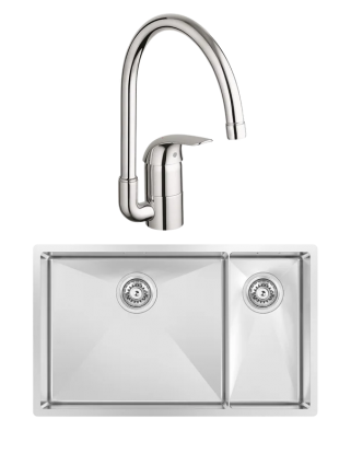 Комплект Мойка Kantera Cayman CAR490 D3/L SB L scotchbrush + Смеситель Grohe Euroeco 32752000 брашированная, прямоугольная