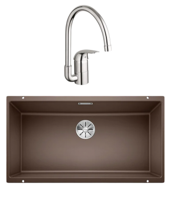 Комплект Мойка Blanco Subline 800-U кофе + Смеситель Grohe Euroeco 32752000 матовая, прямоугольная