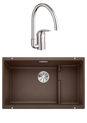 Комплект Мойка Blanco Subline 700-U Level кофе + Смеситель Grohe Euroeco 32752000 матовая, прямоугольная