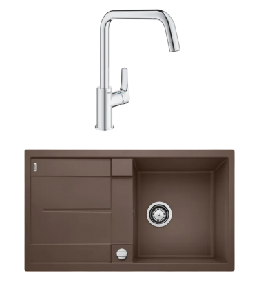 Комплект Мойка Blanco Metra 5S 515041 кофе + Смеситель Grohe Eurosmart 30567000 матовая, прямоугольная