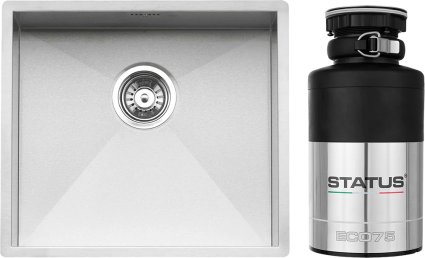 Комплект Мойка Reginox Ontario Medium LUX OKG L 50x40 сталь + Измельчитель Status ECO 75 полированная, прямоугольная