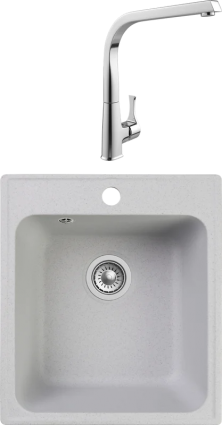 Комплект Мойка Reflection Quadra RF0243GR серая + Смеситель MEGA Mega MG-SUN03 прямоугольная,  в современном стиле