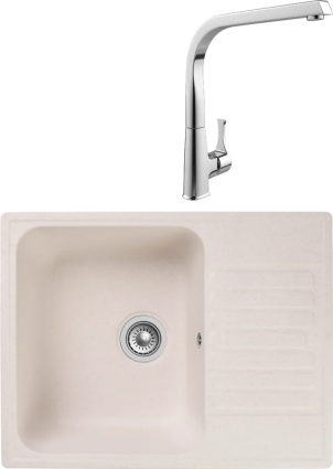 Комплект Мойка Reflection Prima RF0460WH белая + Смеситель MEGA Mega MG-SUN03 прямоугольная, с крылом