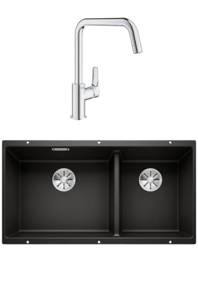 Комплект Мойка Blanco Subline 480/320-U черная + Смеситель Grohe Eurosmart 30567000 матовая, прямоугольная