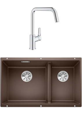 Комплект Мойка Blanco Subline 430/270-U кофе + Смеситель Grohe Eurosmart 30567000 матовая, прямоугольная