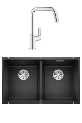Комплект Мойка Blanco Subline 350/350-U антрацит + Смеситель Grohe Eurosmart 30567000 матовая, прямоугольная