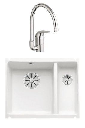 Комплект Мойка Blanco Subline 350/150-U белая + Смеситель Grohe Euroeco 32752000 глянцевая, прямоугольная