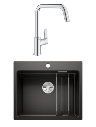 Комплект Мойка Blanco Etagon 6 черная + Смеситель Grohe Eurosmart 30567000 матовая, прямоугольная