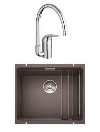 Комплект Мойка Blanco Etagon 500-U темная скала + Смеситель Grohe Euroeco 32752000 матовая, прямоугольная