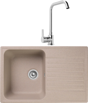 Комплект Мойка Reflection Bolero RF0574BE бежевая + Смеситель MEGA Ege MG-PL10 хром прямоугольная, с крылом