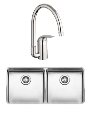 Комплект Мойка Reginox Ohio + LUX 3,5" 40x40 40x40 + Смеситель Grohe Euroeco 32752000, матовая, прямоугольная