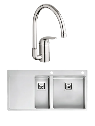 Комплект Мойка Reginox Nevada LUX OKG right L 18x40 сталь + Смеситель Grohe Euroeco 32752000 брашированная, прямоугольная