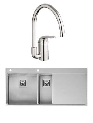 Комплект Мойка Reginox Nevada LUX OKG left L 40x18 сталь + Смеситель Grohe Euroeco 32752000 брашированная, прямоугольная