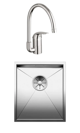 Комплект Мойка Blanco Zerox 340-U + Смеситель Grohe Euroeco 32752000 полированная, прямоугольная