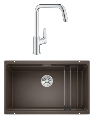 Комплект Мойка Blanco Etagon 700-U кофе + Смеситель Grohe Eurosmart 30567000 матовая, прямоугольная