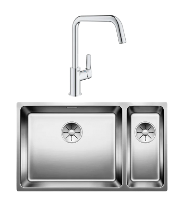 Комплект Мойка Blanco Andano U с допчашей/двумя чашами + Смеситель Grohe Eurosmart 30567000, полированная, прямоугольная