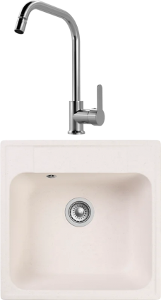 Комплект Мойка Reflection Etude RF0353WH белая + Смеситель MEGA City MG- ZRV104 хром квадратная,  в современном стиле
