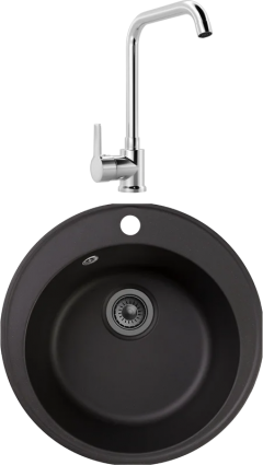 Комплект Мойка Reflection Arena RF0148BL черная + Смеситель MEGA Ege MG-PL10 хром матовая, круглая