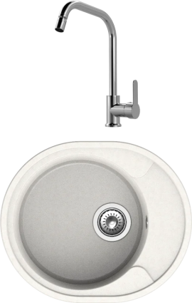 Комплект Мойка Reflection Allonge RF0658WH белая + Смеситель MEGA City MG- ZRV104 хром овальная, с крылом