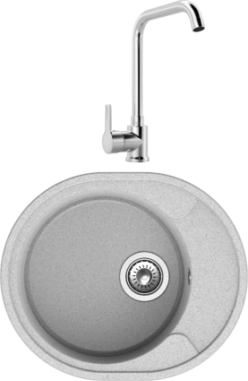 Комплект Мойка Reflection Allonge RF0658GR серая + Смеситель MEGA Ege MG-PL10 хром овальная, с крылом