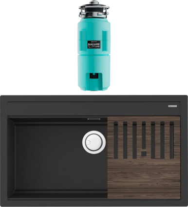 Комплект Мойка Omoikiri Kitagawa 86-LB графит + Измельчитель Nagare slim 1250-AZ azur blue матовая, прямоугольная