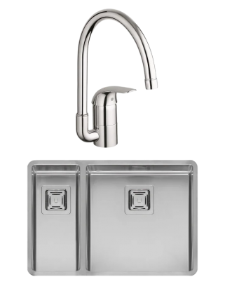 Комплект Мойка Reginox Texas + LUX L 40x40 18x40 сталь + Смеситель Grohe Euroeco 32752000 матовая, прямоугольная