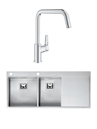 Комплект Мойка Reginox Nevada LUX OKG left L 40x30 сталь + Смеситель Grohe Eurosmart 30567000 брашированная, прямоугольная