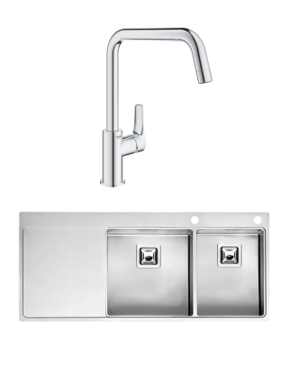 Комплект Мойка Reginox Nevada LUX OKG right L 40x30 сталь + Смеситель Grohe Eurosmart 30567000 брашированная, прямоугольная
