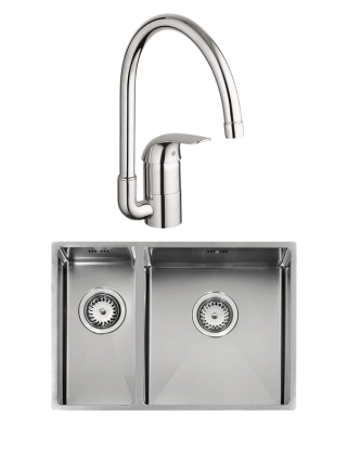 Комплект Мойка Reginox Florida + (L) Integrated 34x37 18x37 + Смеситель Grohe Euroeco 32752000 полированная, прямоугольная
