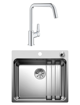 Комплект Мойка Blanco Etagon 500-IF с клапаном-автоматом + Смеситель Grohe Eurosmart 30567000, полированная, прямоугольная